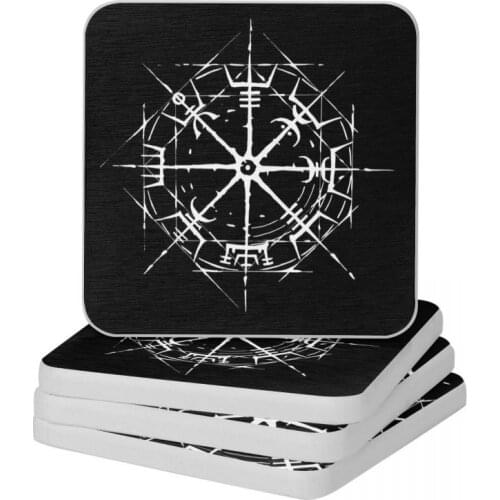 VEGVISIR White Viking Compass Rune Symbol Diatomite Square Round Coaster Eco-friendly Cup Bonsai Mat Soap Toothbrush Pad 10x10cm