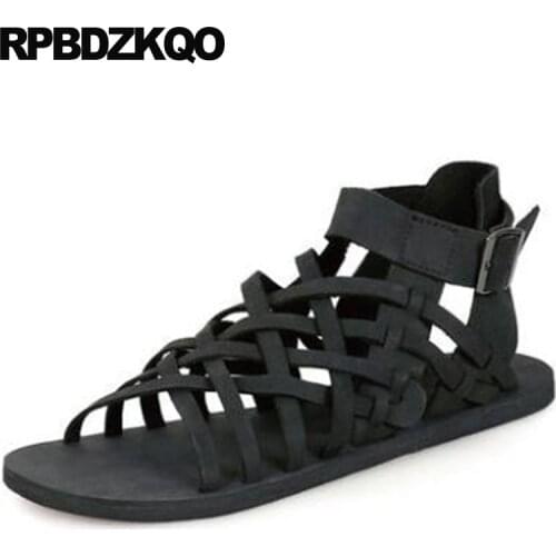 High Quality Beach Outdoor Open Toe Strap 2018 Roman Designer Boots Genuine Leather Shoes Black Men Gladiator Sandals Summer