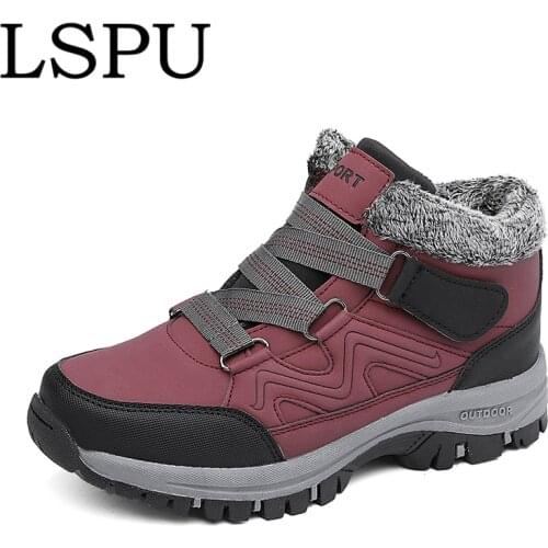 High Quality Winter Unisex Cotton Shoes Hook&Loop Add Plush Keep Warm Snow Boots For Old Man Outdoor Casual Shoes Big Size 36-45