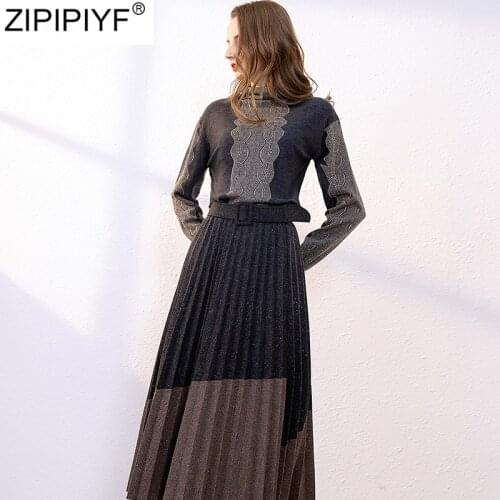 2020 New Style Summer 2 Piece Set Women Casual Knitted Skirt Suit Clothing Set Turtleneck Knitted Tops And Pleated Skirts Sets