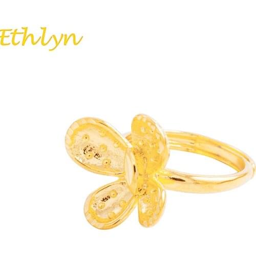 Ethlyn Gold Color Wedding Copper Clover Simple Flower Designs Ring Engagement Women Birthday Gift Jewelry R046