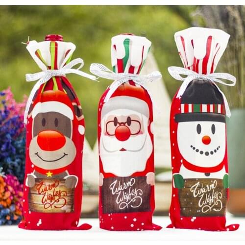 1PC Red Wine Bottle Cover Bags Decoration Home Party Santa Claus Christmas packaging christmas merry christmas decoration QA 247