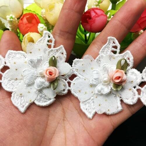 10X 3D Pearl Flower French Fabric Lace Trim Ribbon Embroidered Wedding Dress DIY Sewing Craft Accessories for Clothes