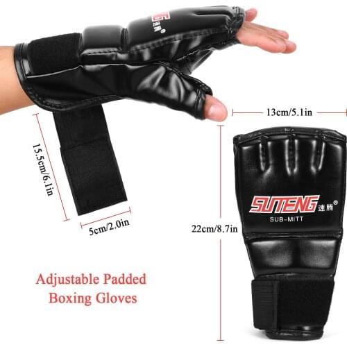 2PCS/Pair Boxing Gloves PU Leather Finger Protector Half Mitts Mitten MMA Muay Thai Training Punching Fighting Sports
