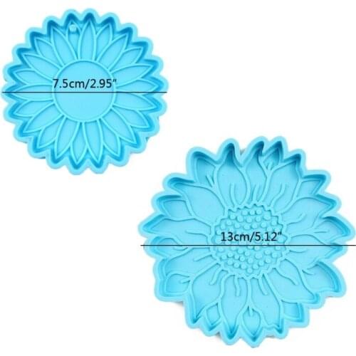 2Pcs Sunflower Coaster Keychain Silicone Resin Molds Flower Shape Resin Casting Molds Floral Resin Molds Kit Craft Tools