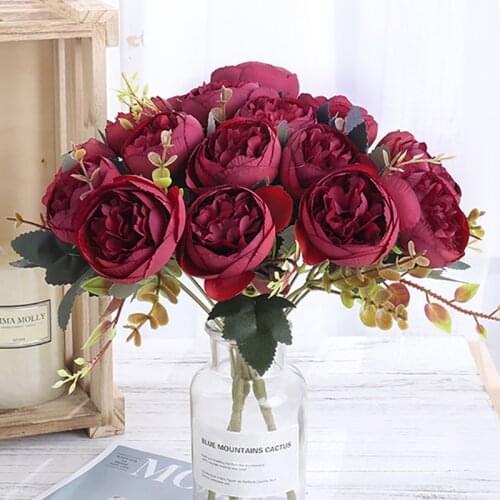 5Head Silk Peony Pink Bouquet Home Decoration Accessories Wedding Party Scrapbook Fake Plants Diy Artificial Roses Flower Indoor