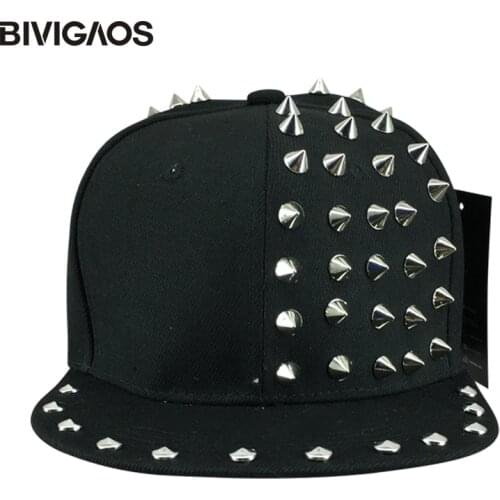 New Women Punk Style Half Side Rivets Hip Hop Cap Baseball Caps Swag Black Snapback Caps Sun Hats For Women Men Gorras Planas