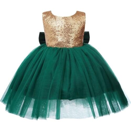 Sequin Green Tulle Girl Summer Party Dress Pageant Gown Bow Princess Wedding Ball Gown Kids First Communion Flower Girl Dresses