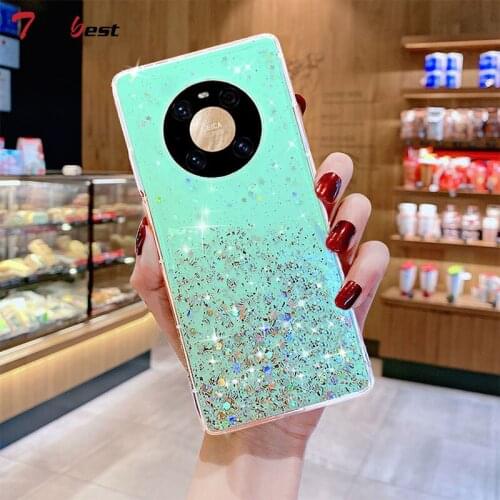 Bling Glitter Silver Foil Case For Huawei Mate 40 30 20 10 Lite Pro Coque Soft Silicone Starry Sky Transparent Back Cover