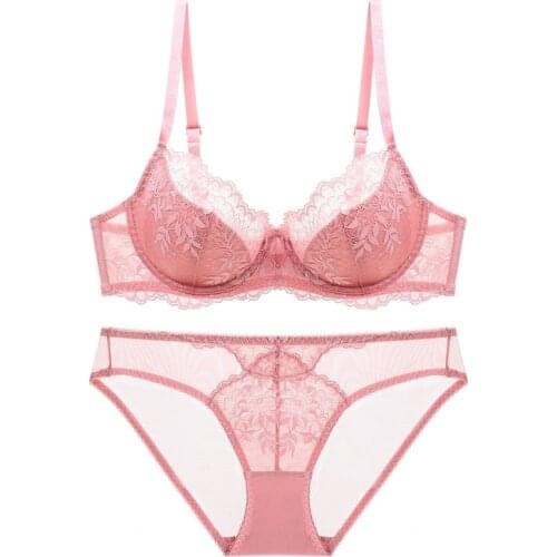 Bra Set Plus Size For Women Lingerie Fine Lace Sheer Underwire Ruffles Straps Decorate With Bow Womens Underwear 5 Colour