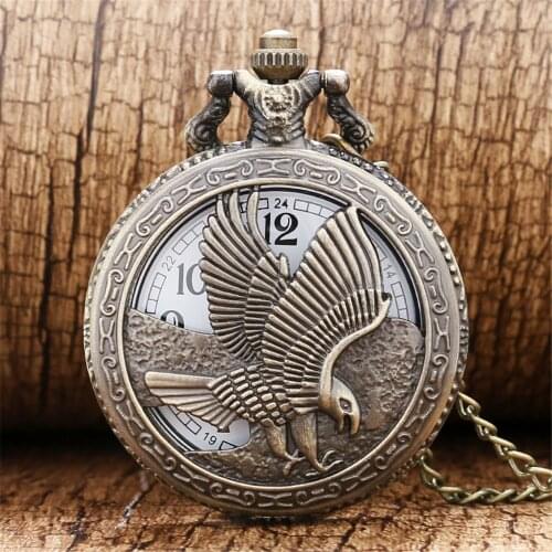 Punk Hollow Eagle Necklace Watch Quartz Pocket Clock Arabic Numerals White Dial Sweater Chain Vintage Timepiece Gifts