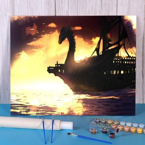Scenery Commision 3 - Dragon Ship DIY Paint By Numbers Kit Oil Paints 40*50 Boards By Numbers Home Decoration For Handiwork