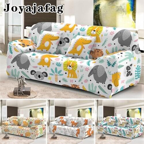 Childish Funny Animal Elastic Couch Cover Dust Proof Sofa Covers 1/2/3/4 Seater Washable Stretch Slipcover For Living Room