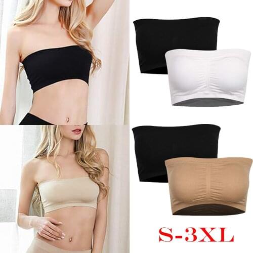 Double Layers Plus Size Strapless Bra Bandeau Tube Removable Padded Top Stretchy