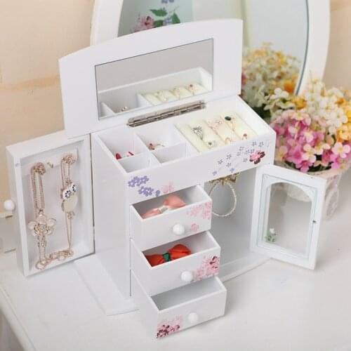 Korean Version of Wooden Jewelry Box Multi-function Jewelry Storage Box Creative Household Goods Jewelry Desktop Storage Box