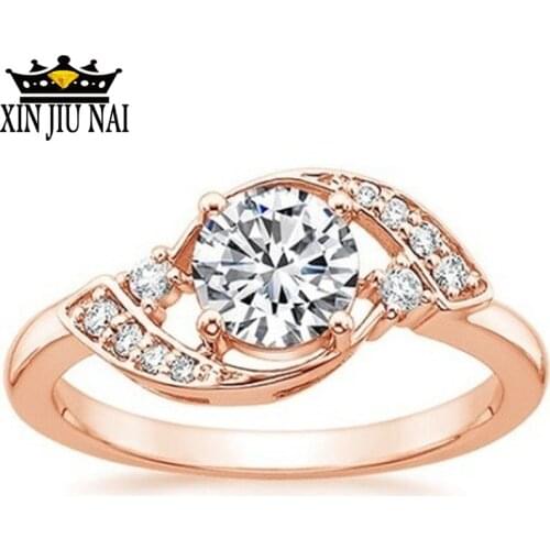 Hot selling Tocean Rose Gold Color Romantic Retro Smooth wedding Rings for Women Round Cute AAA Zircon Engagement Bijoux Bague