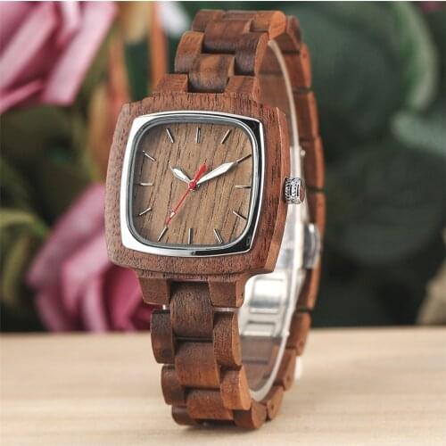 Minimalist Square Dial Walnut Wood Lady Quartz Watch Trendy Wooden Bangle Women Watches Push Button Hidden Clasp Female Clock