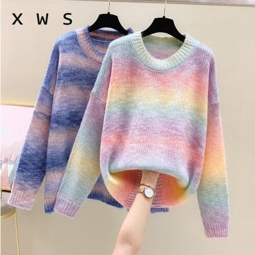 Fashion stripe kint oversized sweater women loose casual long sleeve o neck patchwork autumn winter pullover jersey mujer 2020