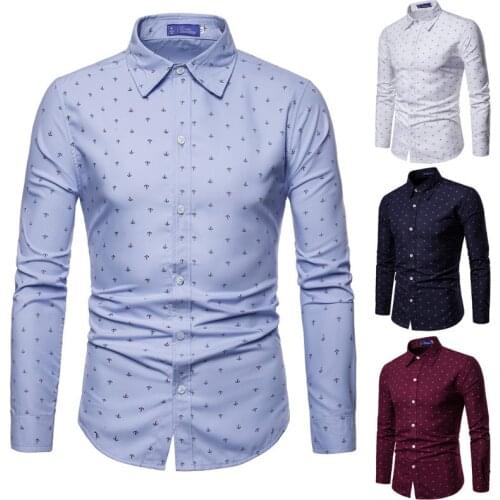 2021 Summer Printed Cotton Shirt Men Casual Slim Fit Lapel Long Sleeve Mens Shirts Spring High Quality Oxford Shirt For Men Top