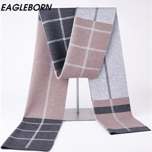 Scarf Men Winter Plaid Striped Knitted Wool Scarf Men Business Warm Long Scarf Fashion High Quality Wool Winter Scarf for Men