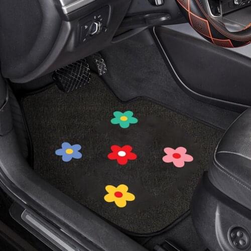Car Floor Mat Cute Small Flowers Pattern PVC Wear-resistant Front Floor Carpet Liner for Vehicles Car Anti-dirty Pad Accessorie