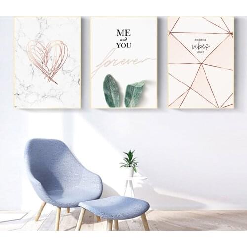 Rose Gold Wall Art Green Plant lip Posters and Prints Geometric Heart Canvas Painting Scandinavian Luxury Pictures Home Decor