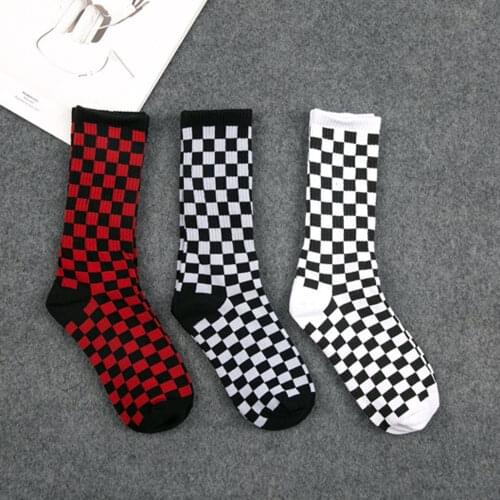 Black White Check Socks Set Cotton Women Funny Socks Harajuku Korean Steet Style Hip Hop Skate Sokken Vrouwen