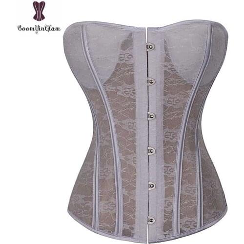 Wholesale Cheapest Price Corset transparent bustier Sexy Lace plastic boned floral Gorset with Padded bra Cup Overbust Corselet