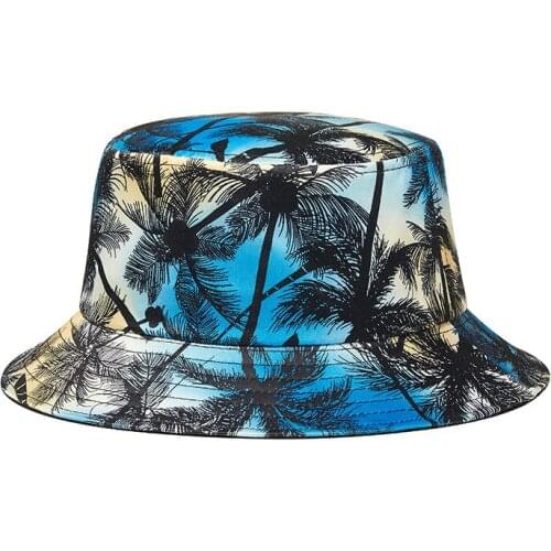 Hawaii Dusk Breeze Palm Coconut Tree Setting Sun Street Fashion Bucket Hat Beanie Leisure Holiday Summer Beach Vacation Sunday