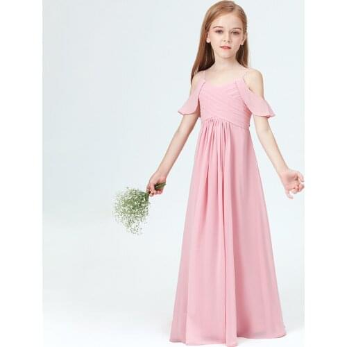 Blush Junior Bridesmaid Party Ruffled Sleeves Dress Girl Wedding Banquet Kids Birthday Party Dresses For Girls