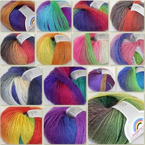 Sale Soft 4X50gr balls Cashmere Wool Colorful Rainbow Wrap Shawl DIY Hand Knit Yarn 524-yarn D
