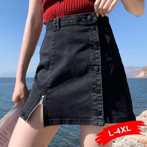 Plus Size Side Button Up with Zipper Mini Jean Skirts 4xl 5XL Summer Women Korean Large Size Black Short Denim Gothic Skirt Y2K