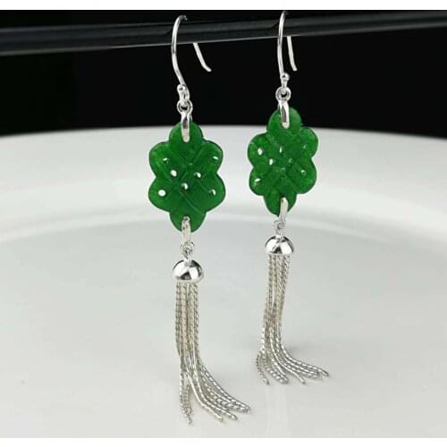 Iron dragon born Chinese knot tassel Jade Earrings accessories original lady Tremella decorations S925 Silver Earrings
