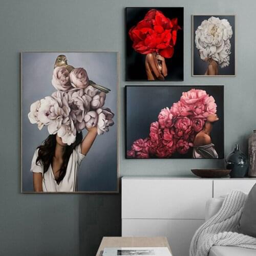 Nordic Modern Floral Feather Woman Abstract Fashion Style Canvas Painting Art Print Poster Picture Wall Living Room Home Decor