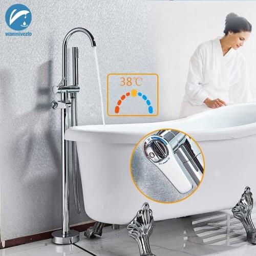 Chrome Polish Thermostatic Shower Faucets Floor Standing Faucet 360 Rotation Thermostatic Shower Mixer Tap Bath Shower Faucet