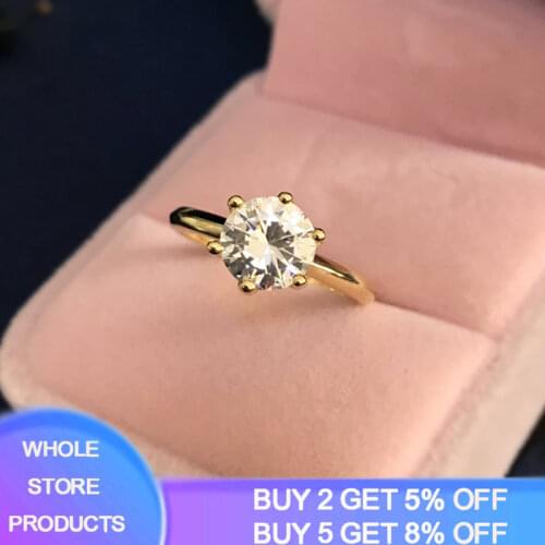 YANHUI 925 Solid Silver Jewelry 18K Gold Color Ring Classic 2ct Zirconia Diamond Engagement Wedding Band Fashion Rings For Women