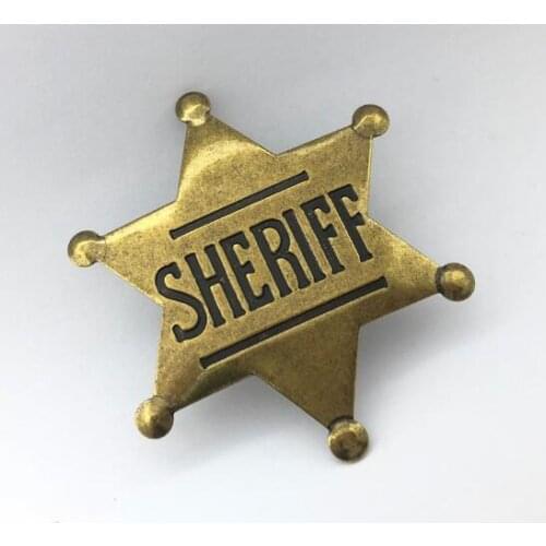 50pcs/lot Hexagon Star SHERIFF Brooch Pin Vintage Bronze Gunblack Police Sheriff Badge Lapel Sticker Brooches Fashion Jewelry