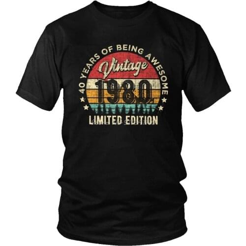 Vintage 1980 40 Years Old Awesome 40th Birthday T-Shirt Mens Cotton 80s Tees Retro Short Sleeved Handsome T Shirt Wholesale Gift