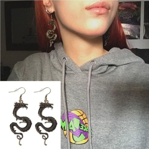 Vintage Bronze Firery Dragon Hook Earrings Dragon Totem Hovering Thrones Earrings Animal Dragon Drop Earrings Jewelry