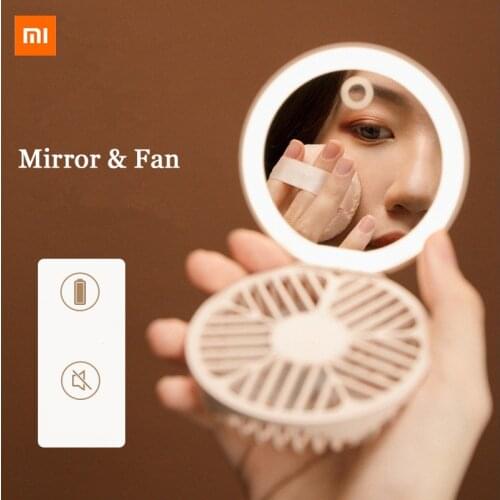 Xiaomi Sothing LED Makeup Mirror with Fan Handheld Fold Portable Makeup Tool Mini Mute Cooler Fan make up light mirrors lighted