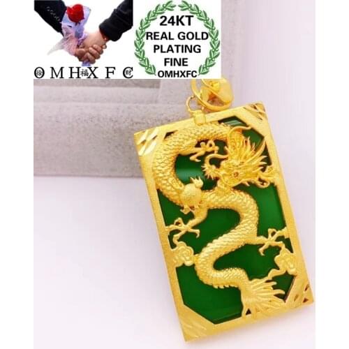 OMHXFC Jewelry Wholesale YM342 European Fashion Woman Man Party Birthday Wedding Gift Rectangle Dragon 24KT Gold Pendant Charm