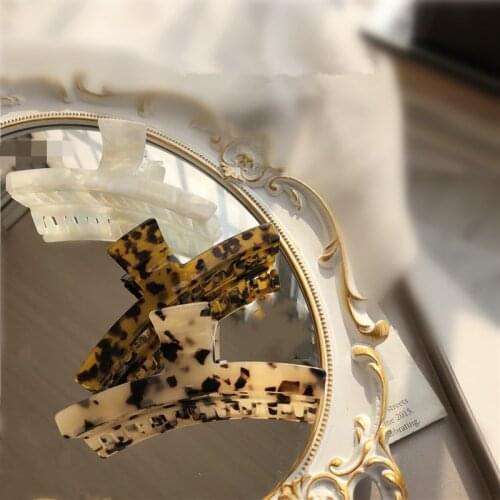 AOMU Elegant Retro Acrylic Resin Brown Leopard Print Long Hairpin White Translucent Irregular Geometric Big Hair Claw for Women