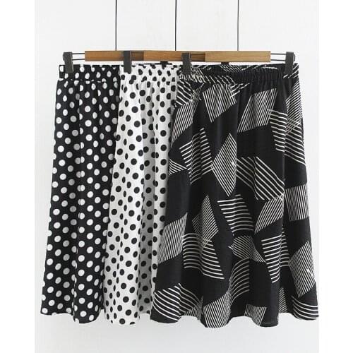 2019 Fashion Plus size 4XL Summer Skirt Women Elastic waist Dot Print A-line Skirts Female Elegant Skirts Medium length G312