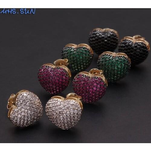 MHS.SUN Luxury women AAA cubic zirconia love heart stud earrings colorful cz stone jewelry for girls charm valentines day gift