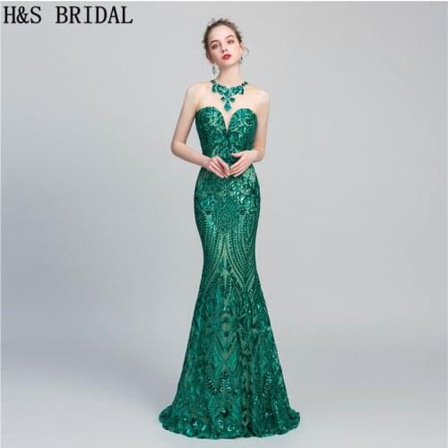 H&S Bridal Green Evening Gown Mermaid Sequins Sparkly Women Formal Dress Robe De Soiree 2020 evening dresses