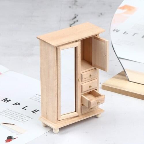 1:12 Wooden Wardrobe Model Furniture Toys Accessories Dolls House Miniature Wooden Wardrobe Cabinet