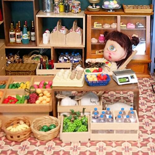 1/12 Dollhouse Kitchen Accessories Mini Solid Wood Basket Model Toy Ornament