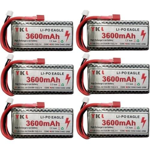 1-5pcs 7.4V 3600mAh RC Lipo Battery 2S T Plug/charger For Wltoys 12428 12423 RC Car feiyue 03 Q39 FY07 FY-07 parts Car Battery