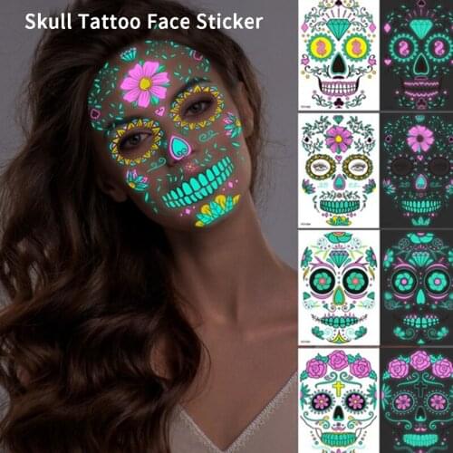 1 Sheet Halloween Waterproof Temporary Tattoo Facial Makeup Dead Skull Sticker Temporary Tatoo Fake Tattoo Face Jewels