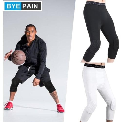 1Pcs Sports Anti-collision Pants, Fitness Compression Pants with Honeycomb Knee Pad Fits Gym Workout Running